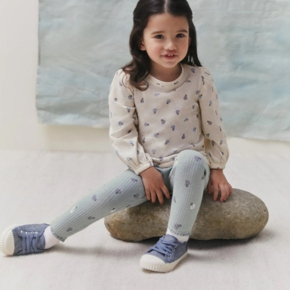 Easy peasy organic girls 5T legging and top Set flowers Print purple blue ivory - Picture 14 of 16